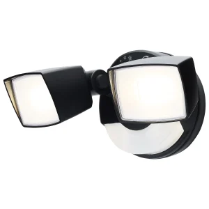 SATCO 65-998 — Dual-Head LED Security Flood with Nightlight — 17W/25W — 3000K/4000K/5000K — 120V — Black