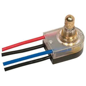 SATCO 80-1359 — On-Off Lighted Rotary Switch · 3/8" Plastic Bushing · Single Circuit · 6A-125V, 3A-250V Rating · 6" Leads · Brass Finish